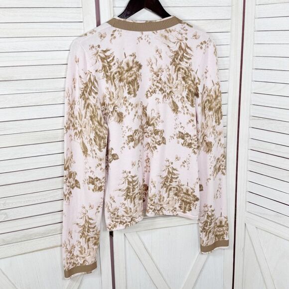 Shae Anthropologie Floral Ribbon Trim Cardigan Sweater Pink Tan Large - Picture 8 of 11